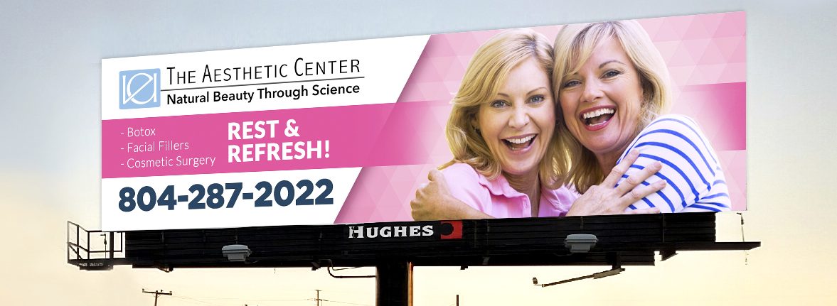 Two women smiling on a VEI The Aesthetic Center Billboard