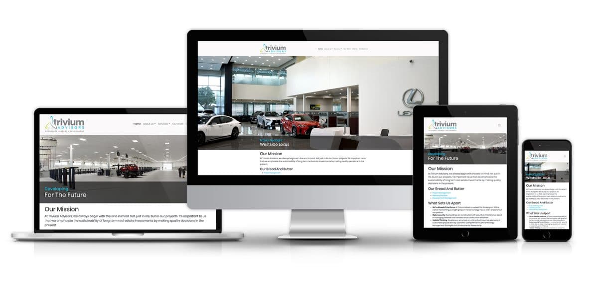 trivium advisors's new website on several types of screens. Tablet, desktop, laptop, and phone.